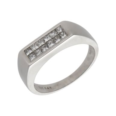Pre-Owned 18ct White Gold 0.49ct Diamond 2 Row Signet Ring