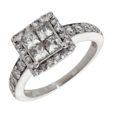 Pre-Owned 18ct White Gold 1.14ct Mixed Cut Diamond Cluster Ring