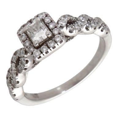 Pre-Owned 18ct White Gold 0.75ct Mixed Cut Diamond Halo Ring
