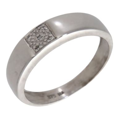 Pre-Owned 9ct White Gold Diamond Set Signet Style Band Ring