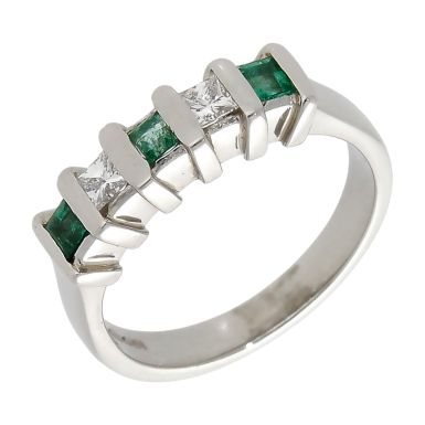Pre-Owned Platinum Emerald & Diamond 5 Stone Eternity Ring