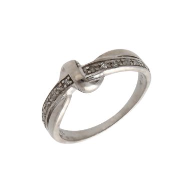Pre-Owned 9ct White Gold 0.10ct Diamond Set Wave Knot Ring