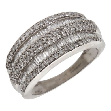 Pre-Owned 9ct White Gold Mixed Cut Diamond Multi Row Dress Ring