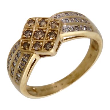 Pre-Owned 9ct Yellow Gold Multi Colour Diamond Cluster Ring