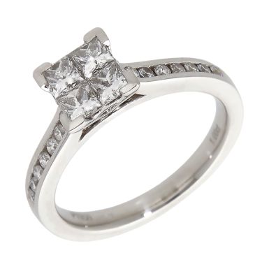 Pre-Owned Platinum 1.00ct Diamond Cluster & Shoulders Ring