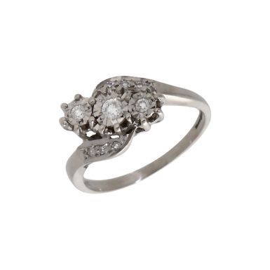 Pre-Owned 9ct White Gold 0.15ct Diamond Trilogy Twist Ring