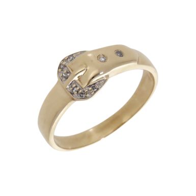 Pre-Owned 9ct Yellow Gold Diamond Set Buckle Ring
