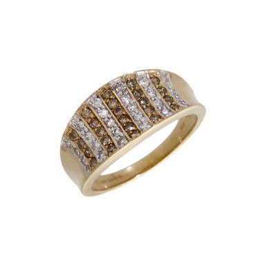 Pre-Owned 9ct Yellow Gold Multi Row Diamond Curved Dress Ring