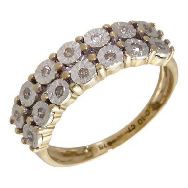 Pre-Owned 9ct Gold 0.10ct Diamond 2 Row Half Eternity Ring