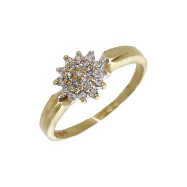 Pre-Owned 9ct Yellow Gold 0.10ct Diamond Cluster Ring