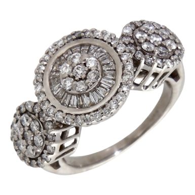 Pre-Owned 18ct White Gold Mixed Cut Diamond Triple Cluster Ring
