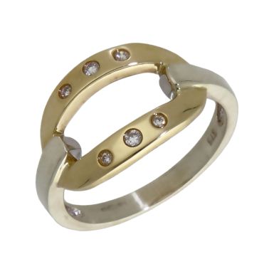 Pre-Owned 9ct Yellow & White Gold Diamond Oval Link Dress Ring