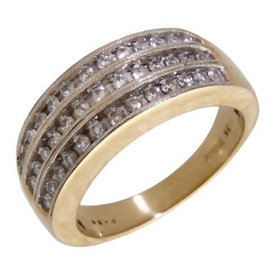 Pre-Owned 9ct Yellow Gold 0.50ct Diamond 3 Row Dress Ring