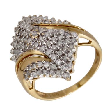 Pre-Owned 9ct Yellow Gold 1.00ct Diamond Cluster Twist Ring