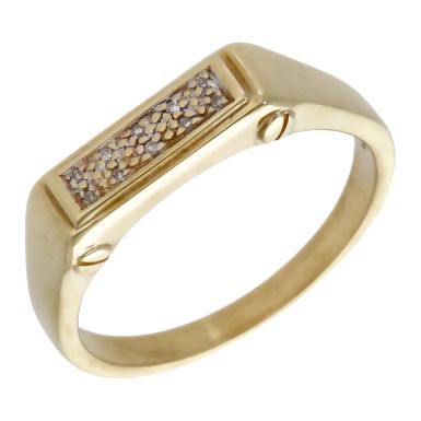 Pre-Owned 9ct Yellow Gold Diamond Set Rectangle Signet Ring