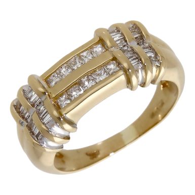 Pre-Owned 18ct Yellow Gold Mixed Cut Diamond 2 Row Dress Ring