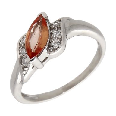 Pre-Owned 18ct White Gold Orange Sapphire & Diamond Wave Ring