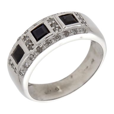 Pre-Owned 9ct Gold Sapphire & Diamond Trilogy Band Dress Ring