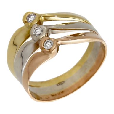 Pre-Owned 18ct Yellow Rose & White Gold 3 Row Diamond Band Ring