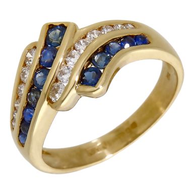 Pre-Owned 9ct Gold Sapphire & Diamond Multi Row Wave Ring