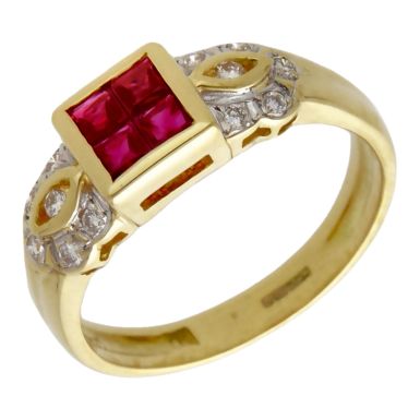 Pre-Owned 18ct Yellow Gold Ruby & Diamond Dress Ring