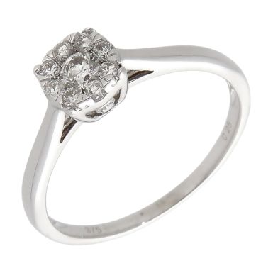 Pre-Owned 9ct White Gold 0.25ct Diamond Halo Cluster Ring