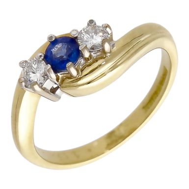 Pre-Owned 18ct Yellow Gold Sapphire & Diamond Trilogy Twist Ring