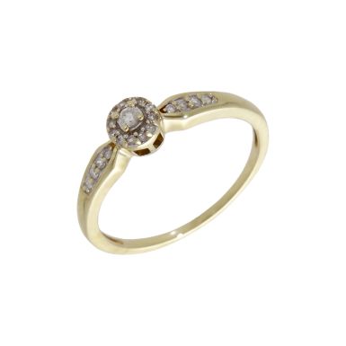 Pre-Owned 9ct Yellow Gold Diamond Halo Cluster Ring