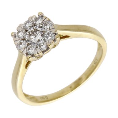 Pre-Owned 9ct Yellow Gold 0.50ct Diamond Cluster Ring
