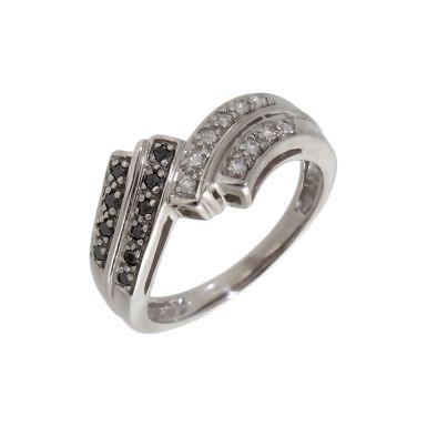 Pre-Owned 9ct White Gold Black & White Diamond Crossover Ring