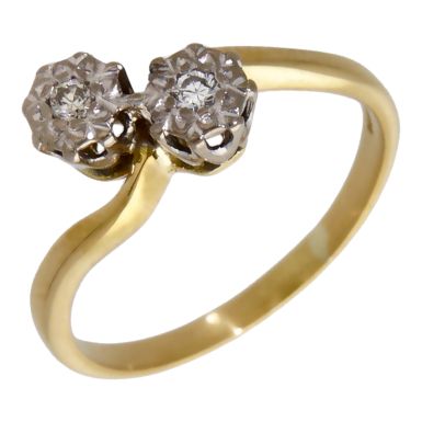 Pre-Owned 18ct Yellow Gold Diamond 2 Stone Twist Ring
