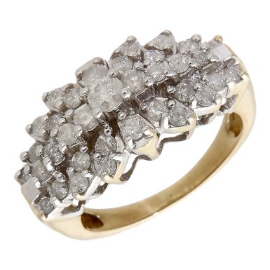 Pre-Owned 9ct Yellow Gold 0.90ct Diamond 3 Row Cluster Ring