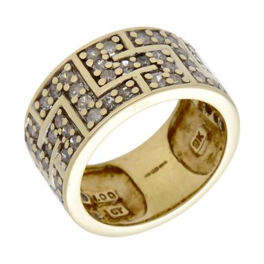 Pre-Owned 9ct Yellow Gold 1.00ct Diamond Set Greek Key Band Ring