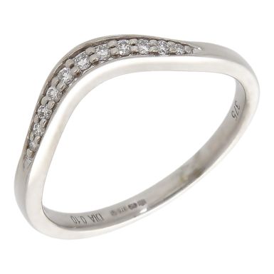 Pre-Owned 9ct White Gold 0.10ct Diamond Set Wave Wishbone Ring