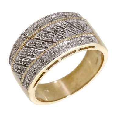 Pre-Owned 9ct Yellow Gold Diamond Set Fancy Band Dress Ring