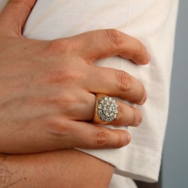 Pre-Owned 14ct Yellow Gold 2.50ct Diamond Cluster Signet Ring