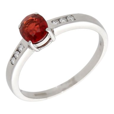 Pre-Owned 18ct White Gold Red Topaz & Diamond Dress Ring