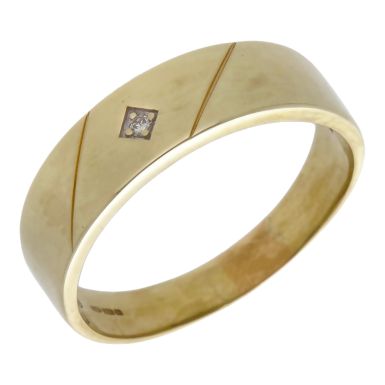 Pre-Owned 9ct Yellow Gold Diamond Set Signet Style Band Ring