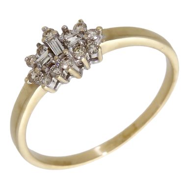 Pre-Owned 9ct Yellow Gold 0.25ct Mixed Cut Diamond Cluster Ring