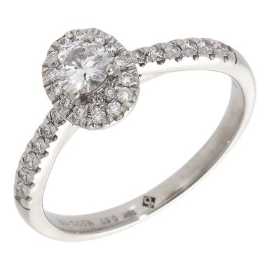 Pre-Owned 18ct White Gold 0.53ct Oval Diamond Halo Cluster Ring