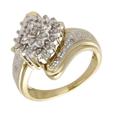 Pre-Owned 9ct Gold 0.20ct Diamond Cluster Twist Ring