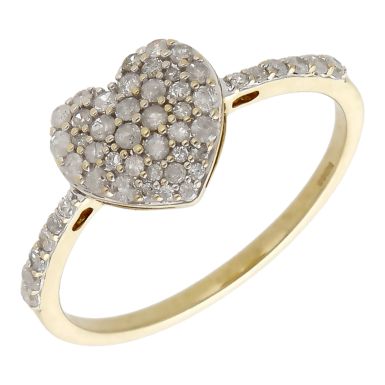 Pre-Owned 9ct Yellow Gold Diamond Set Heart Cluster Ring