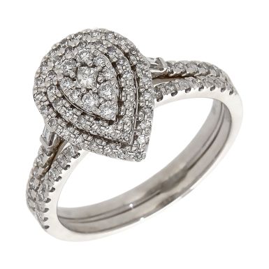 Pre-Owned 18ct Gold 0.50ct Diamond Pear Cluster Bridal Ring Set