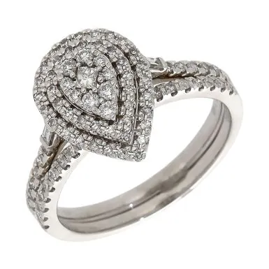 Pre-Owned 18ct Gold 0.50ct Diamond Pear Cluster Bridal Ring Set