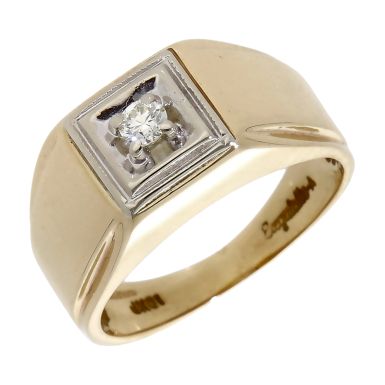 Pre-Owned 9ct Yellow & White Gold Diamond Set Signet Ring