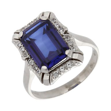 Pre-Owned 18ct Synthetic Sapphire & White Quartz Cluster Ring