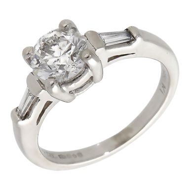 Pre-Owned Platinum Diamond Solitare & Baguette Cut Shoulder Ring
