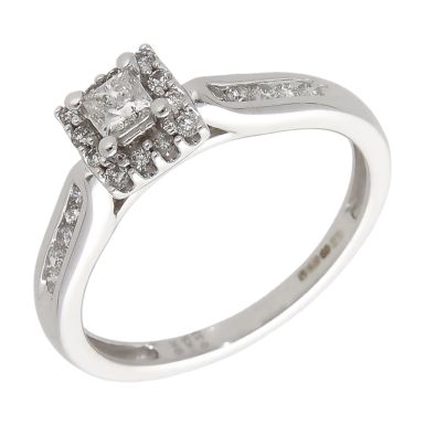Pre-Owned 9ct White Gold 0.33ct Princess Cut Diamond Halo Ring