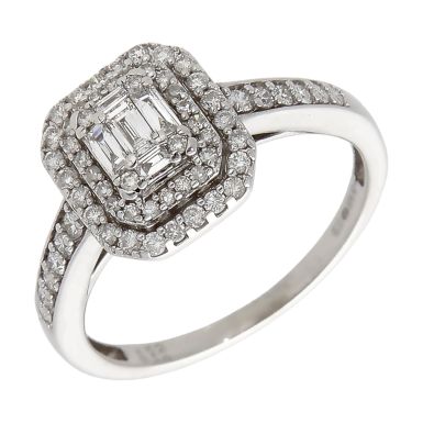 Pre-Owned 9ct White Gold 0.53ct Mixed Cut Diamond Cluster Ring