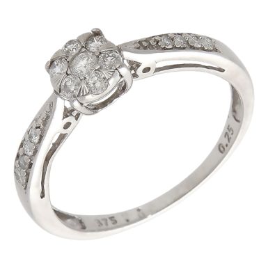 Pre-Owned 9ct White Gold 0.25ct Diamond Cluster Ring